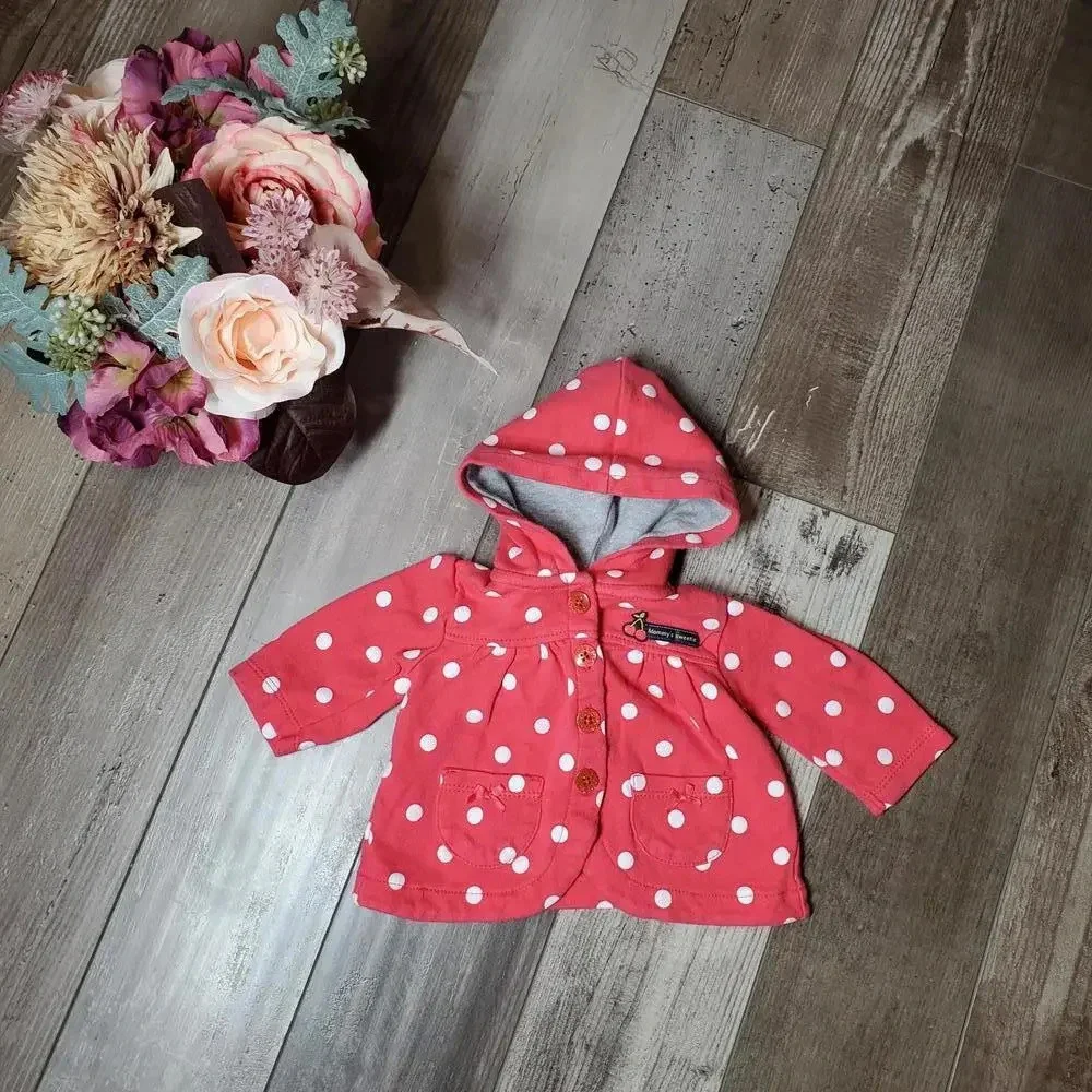 Carter's 100% Cotton Hooded Baby Girl's Pink and White Polka Dot Jacket Size 3M